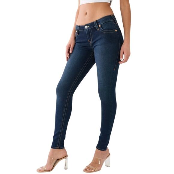 True Religion Halle Mid Rise Super Skinny Jeans Size 28 Dark Blue Wash - Picture 1 of 11